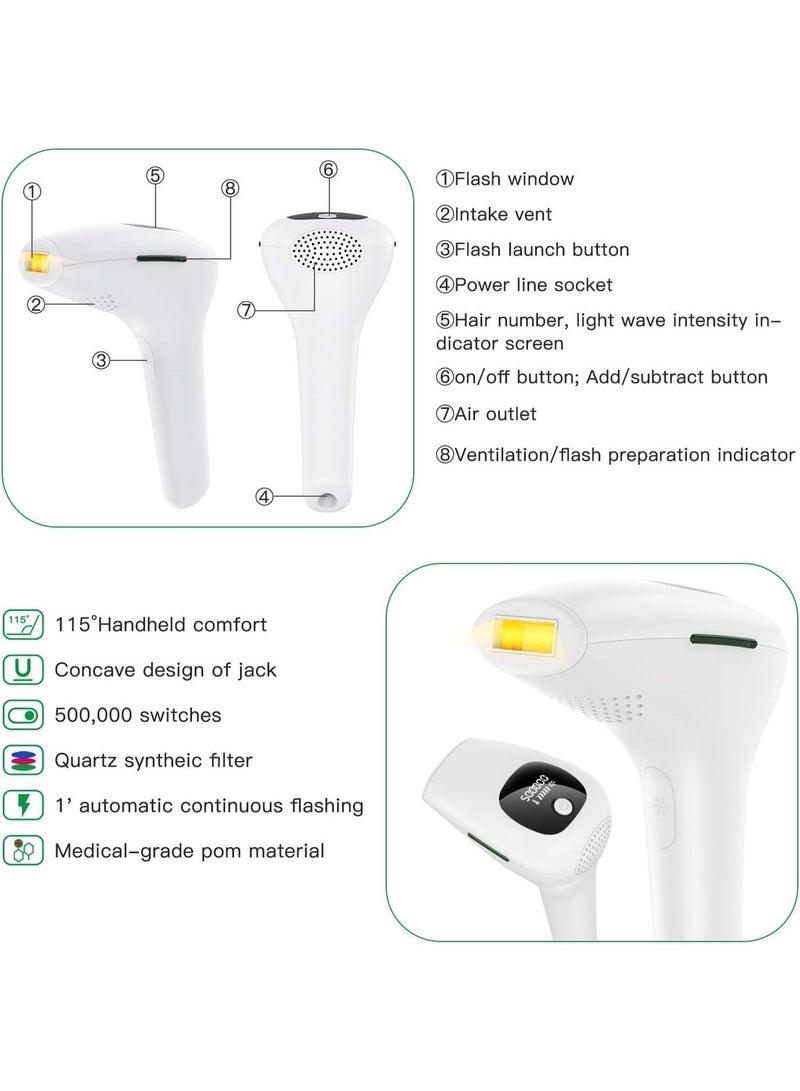 جهاز إزالة الشعر بالليزر IPL، 5 مستويات، 500,000 ومضة، جهاز إزالة الشعر الدائم، جهاز إزالة الشعر غير المؤلم، أبيض - Image 2
