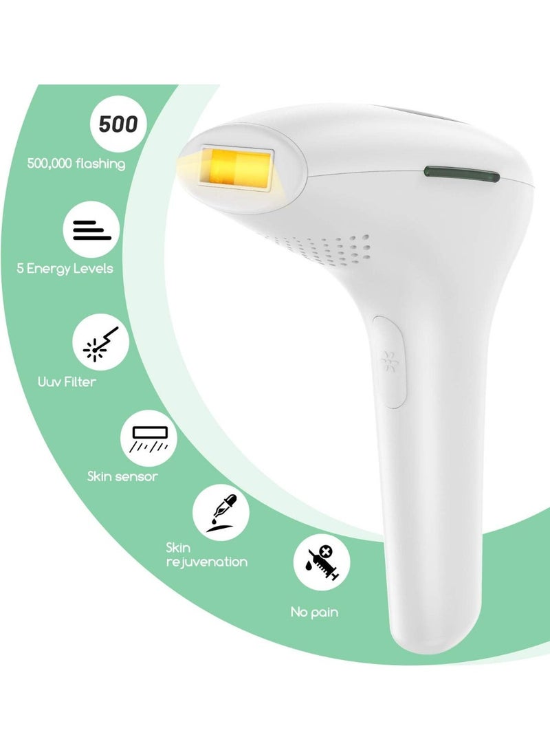 جهاز إزالة الشعر بالليزر IPL، 5 مستويات، 500,000 ومضة، جهاز إزالة الشعر الدائم، جهاز إزالة الشعر غير المؤلم، أبيض - Image 3