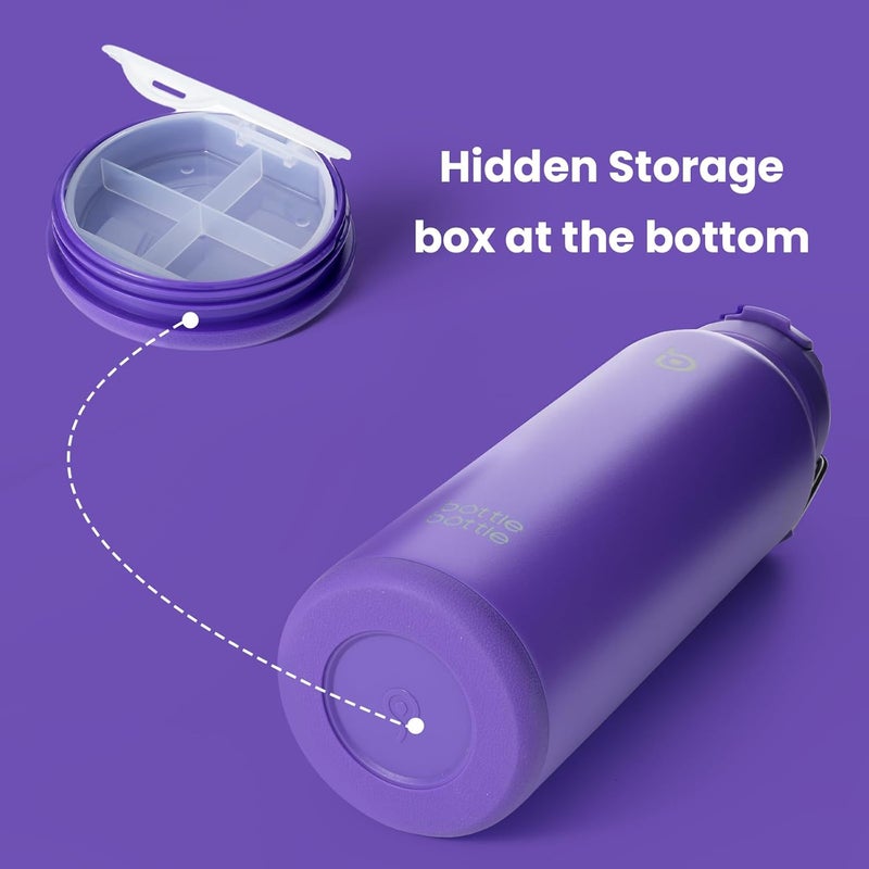bottle bottle زجاجة زجاجة 40 أونصة زجاجة ماء رياضية مع قشة وحامل حبوب - بنفسجي داكن - Image 2