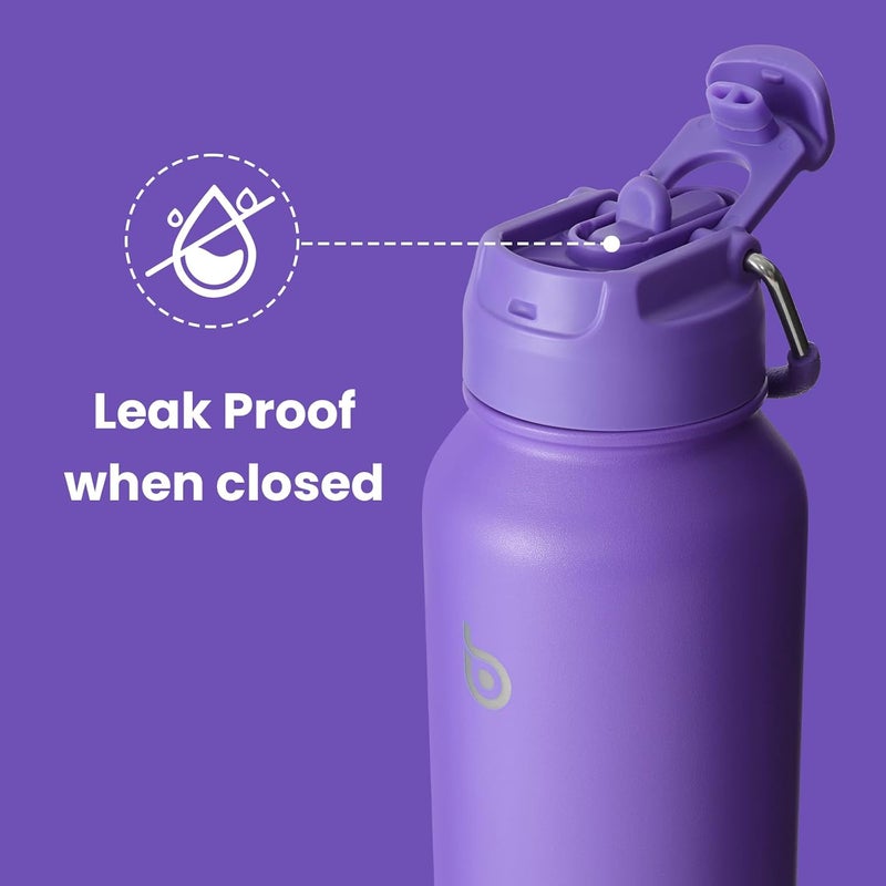 bottle bottle زجاجة زجاجة 40 أونصة زجاجة ماء رياضية مع قشة وحامل حبوب - بنفسجي داكن - Image 4