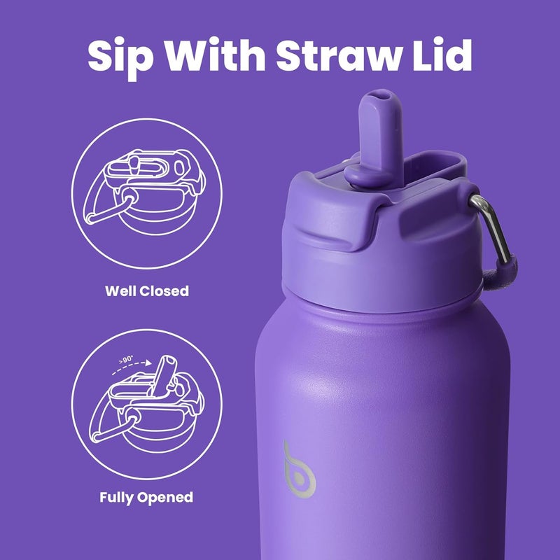 bottle bottle زجاجة زجاجة 40 أونصة زجاجة ماء رياضية مع قشة وحامل حبوب - بنفسجي داكن - Image 3