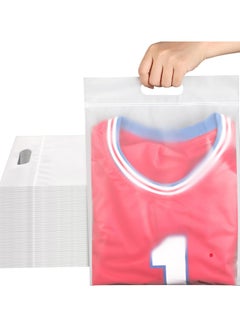 CMGTYYD Frosted T Shirt Bags, 50 Pieces Poly Mailers with Handle Frosted T Shirt Bags Packaging Bags Mailing Envelopes Clear Shipping Bags for Small Business Clothing Transporting  - Image 1