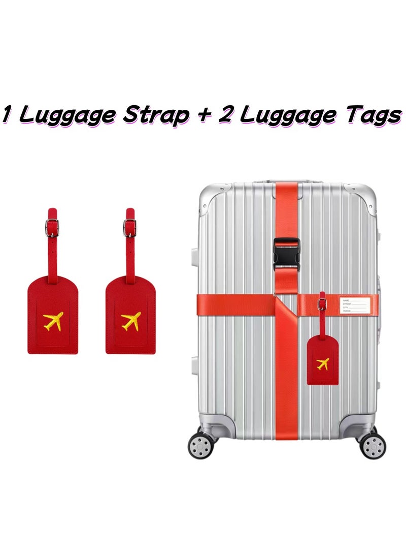 1 Pack Cross Luggage Straps Set with Name ID Cards, 1 Adjustable Password Locking Buckle with 2 PU Luggage Tags, Packing Travel Luggage Strap Set for Travel (Orange) - Image 1