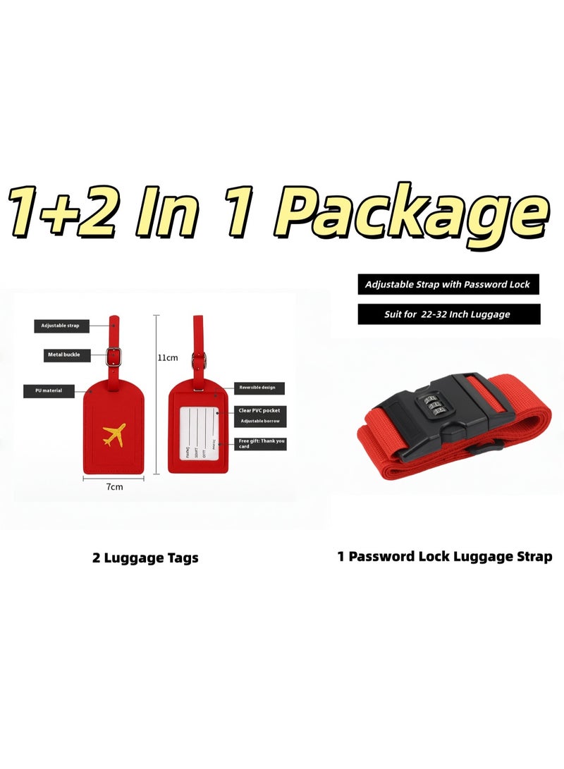 1 Pack Cross Luggage Straps Set with Name ID Cards, 1 Adjustable Password Locking Buckle with 2 PU Luggage Tags, Packing Travel Luggage Strap Set for Travel (Orange) - Image 3
