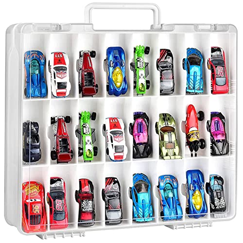 ALCYON Double Sided Toy Storage Organizer Case for Hot Wheels Car Matchbox Cars Mini Toys Small Dolls Carrying Box Container Carrier with 48 Compartments Upgrade Box Only - Image 1