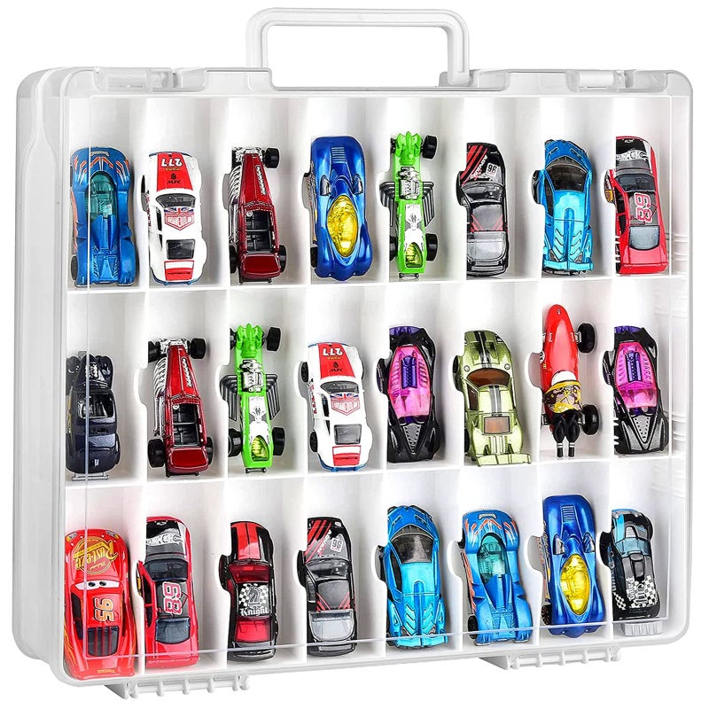 ALCYON Double Sided Toy Storage Organizer Case for Hot Wheels Car Matchbox Cars Mini Toys Small Dolls Carrying Box Container Carrier with 48 Compartments Upgrade Box Only - Image 2