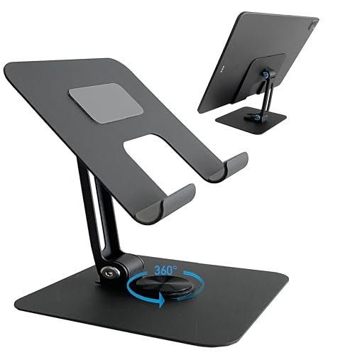 TARKAN 360 Degree Rotating Adjustable Metal Tablet Stand, Foldable Desk Mount Holder for Upto 12 Inch iPads & Tabs (Black) - Image 1