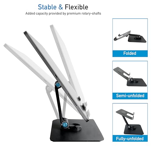 TARKAN 360 Degree Rotating Adjustable Metal Tablet Stand, Foldable Desk Mount Holder for Upto 12 Inch iPads & Tabs (Black) - Image 2