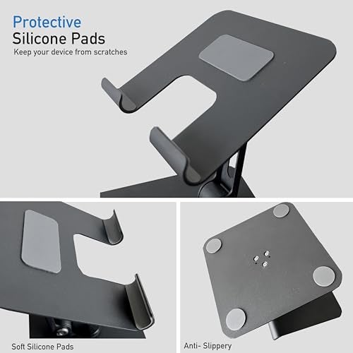 TARKAN 360 Degree Rotating Adjustable Metal Tablet Stand, Foldable Desk Mount Holder for Upto 12 Inch iPads & Tabs (Black) - Image 3