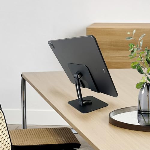 TARKAN 360 Degree Rotating Adjustable Metal Tablet Stand, Foldable Desk Mount Holder for Upto 12 Inch iPads & Tabs (Black) - Image 4