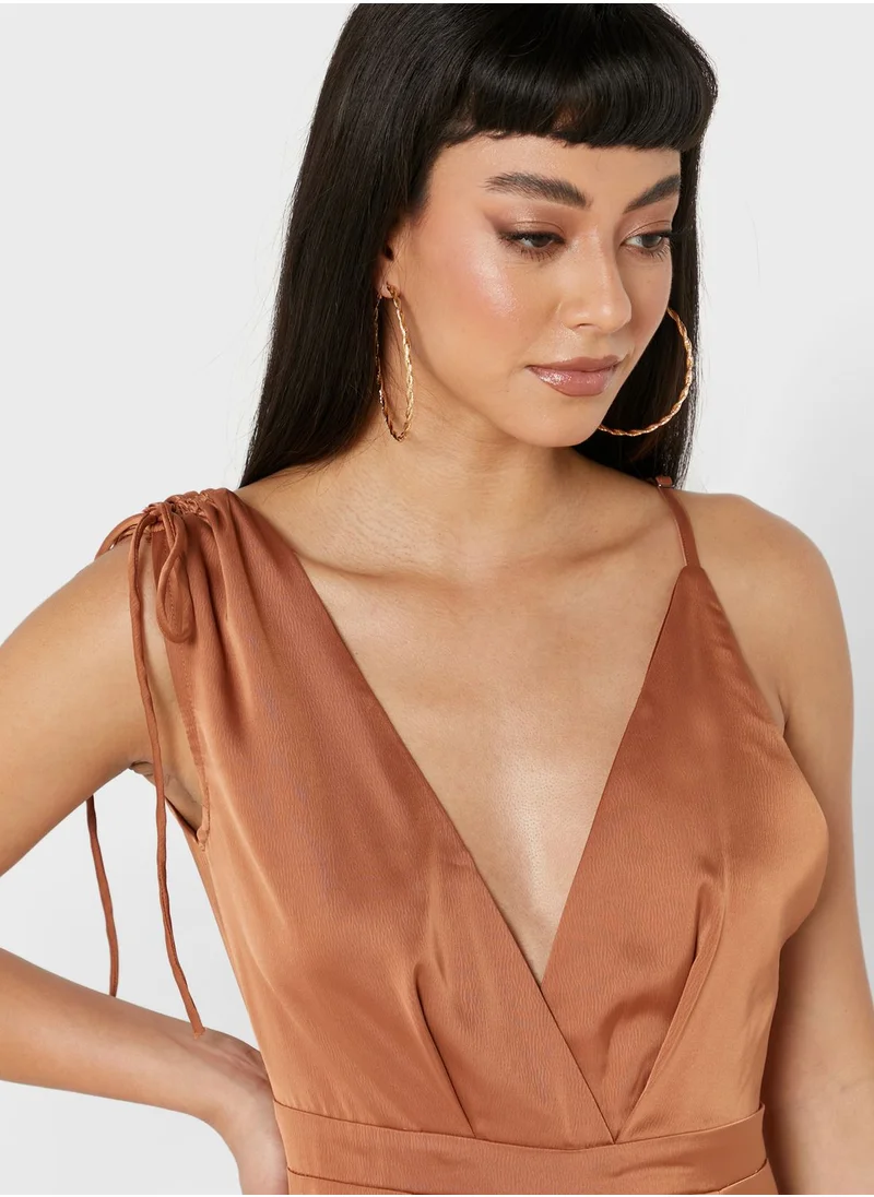 Miss Pap Plunge Neck Wide Leg Jumpsuit