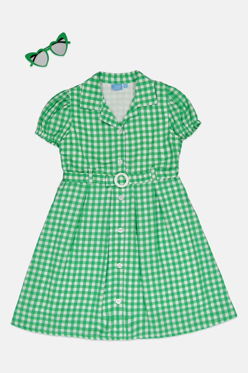 Draper James Kids Girl Checkered Short Sleeve Dress With Sunglass, Multicolor - Image 3