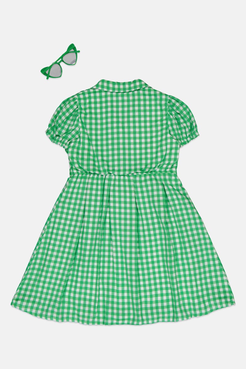 Draper James Kids Girl Checkered Short Sleeve Dress With Sunglass, Multicolor - Image 2