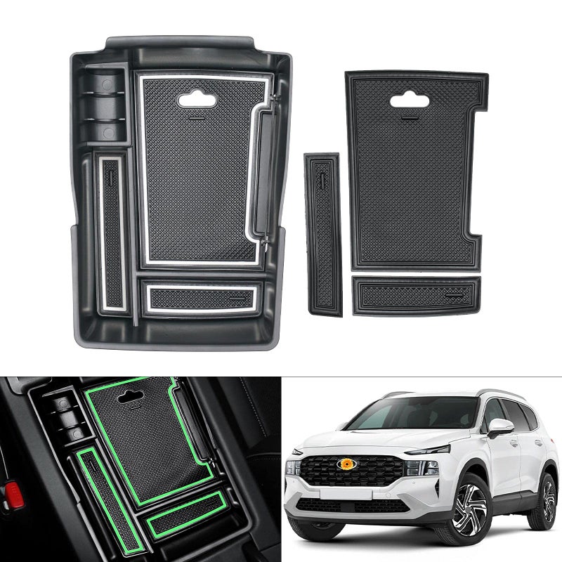 Autorder Center Console Organizer for 2021 2022 2023 Hyundai Santa Fe Accessories Armrest Storage Box Secondary Insert Tray with 2 Color Mats