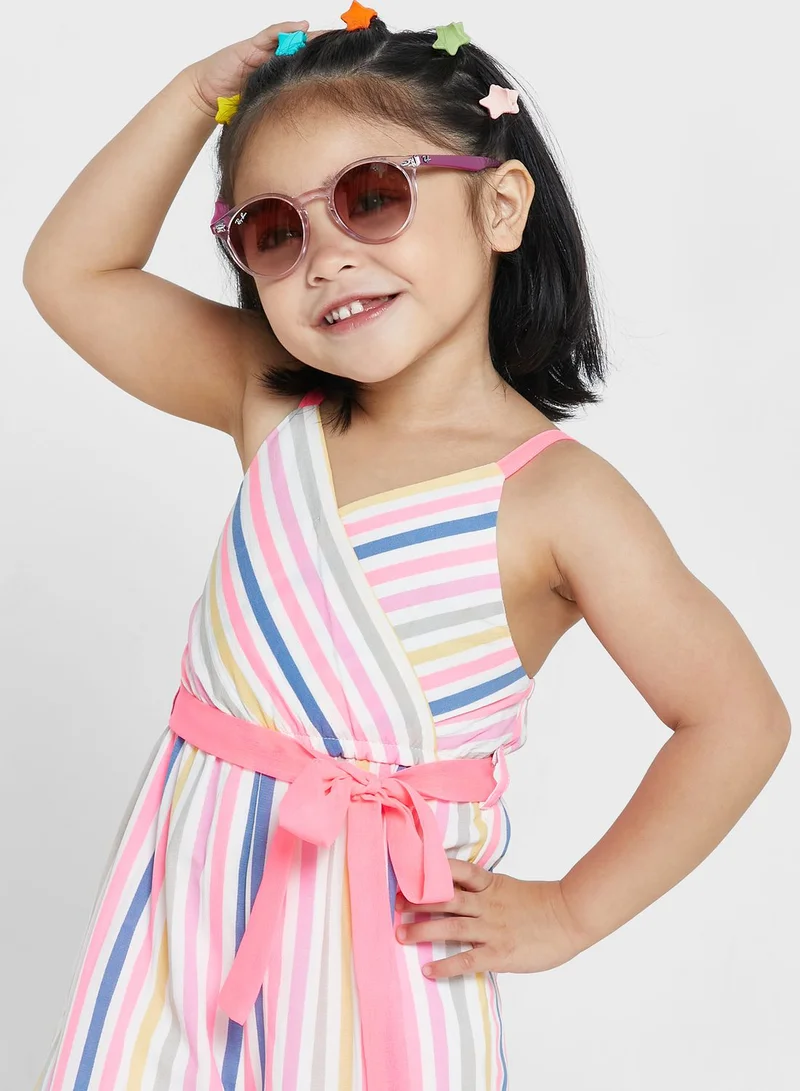 Nautinati Nauti Nati Girls Blue Pink Striped Shoulder Straps Basic Jumpsuit