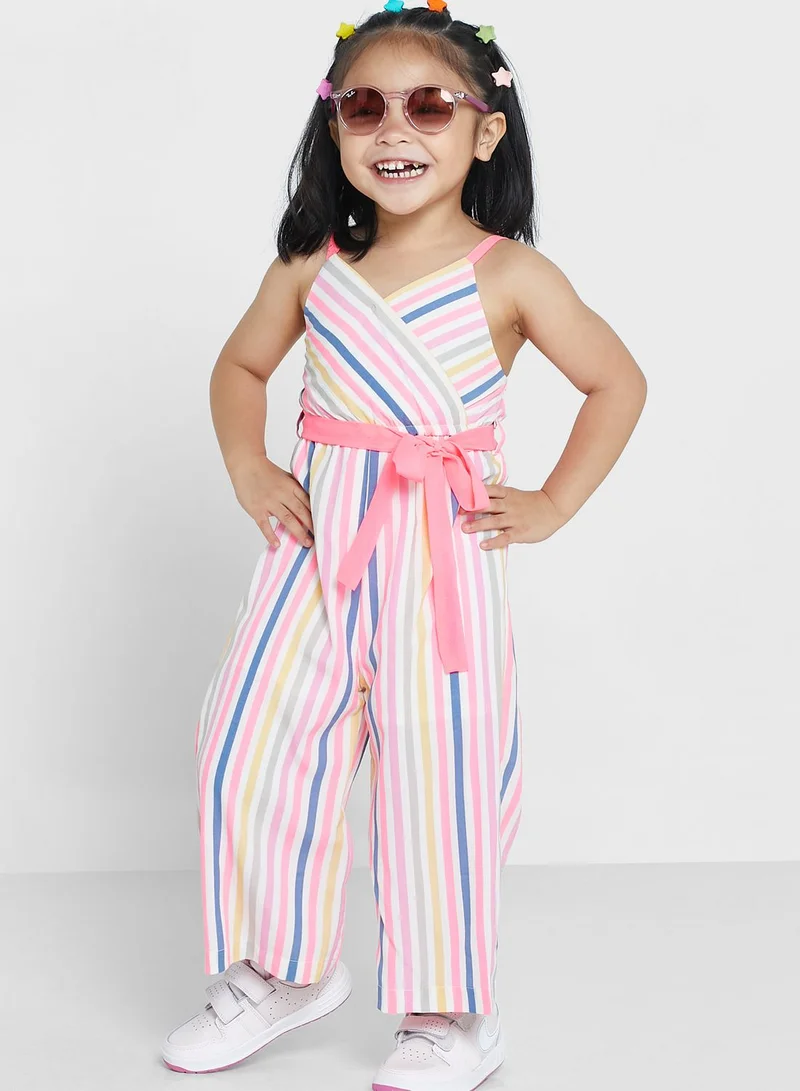 Nautinati Nauti Nati Girls Blue Pink Striped Shoulder Straps Basic Jumpsuit
