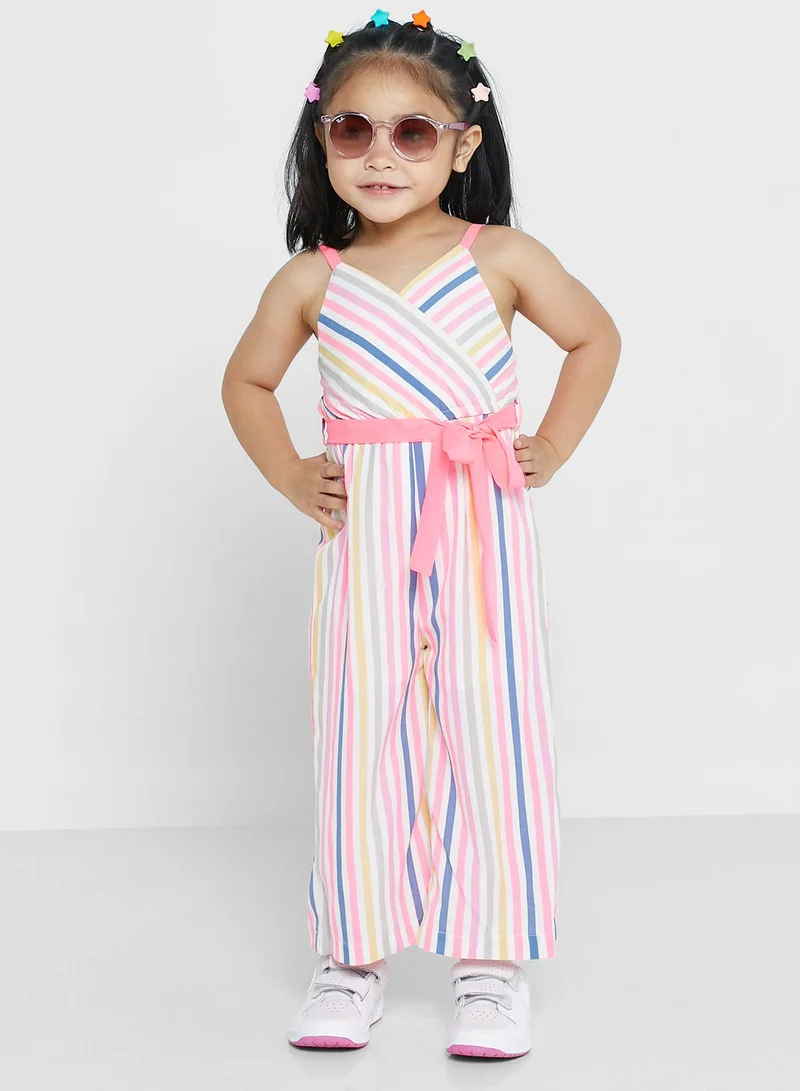 Nautinati Nauti Nati Girls Blue Pink Striped Shoulder Straps Basic Jumpsuit