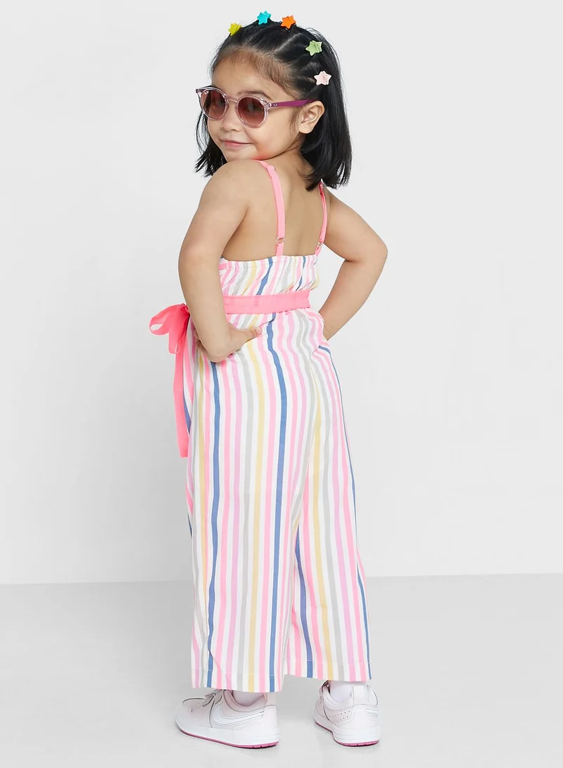Nautinati Nauti Nati Girls Blue Pink Striped Shoulder Straps Basic Jumpsuit