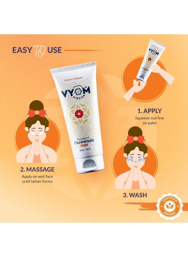 VYOM India Vitamin C Face Wash for Women & Men, Orange Face Wash for Glowing & Hydrating Skin,Improve Skin Tone, Fade Dark Spots, Sulphate & Paraben Free, Organic & Herbal, for All Skin Type 100ML - Image 5