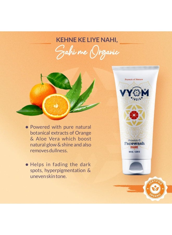 VYOM India Vitamin C Face Wash for Women & Men, Orange Face Wash for Glowing & Hydrating Skin,Improve Skin Tone, Fade Dark Spots, Sulphate & Paraben Free, Organic & Herbal, for All Skin Type 100ML - Image 3