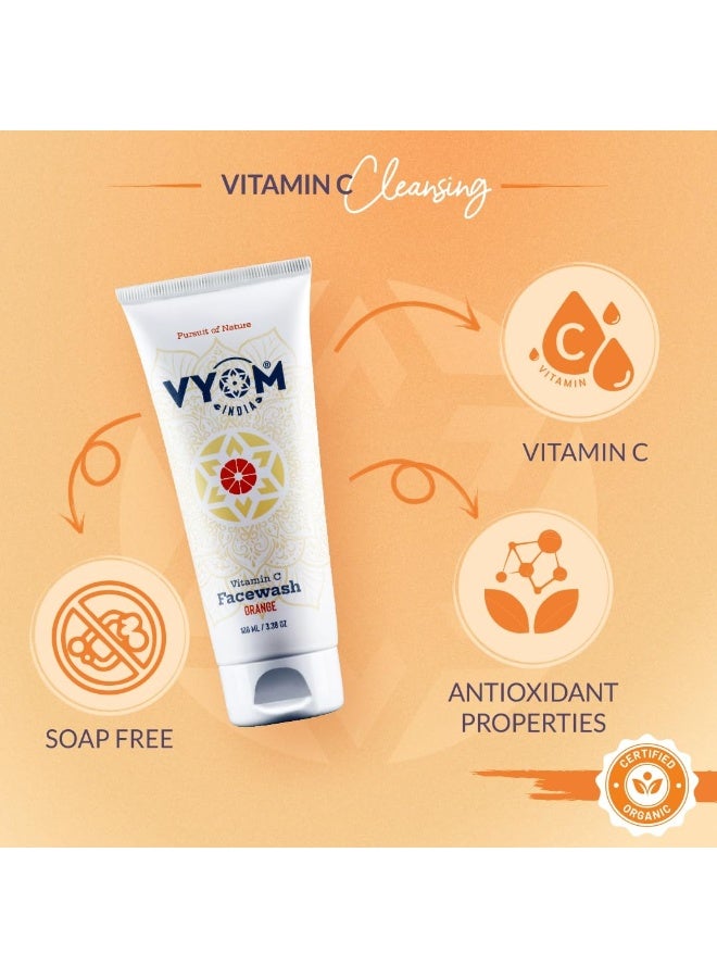 VYOM India Vitamin C Face Wash for Women & Men, Orange Face Wash for Glowing & Hydrating Skin,Improve Skin Tone, Fade Dark Spots, Sulphate & Paraben Free, Organic & Herbal, for All Skin Type 100ML - Image 4