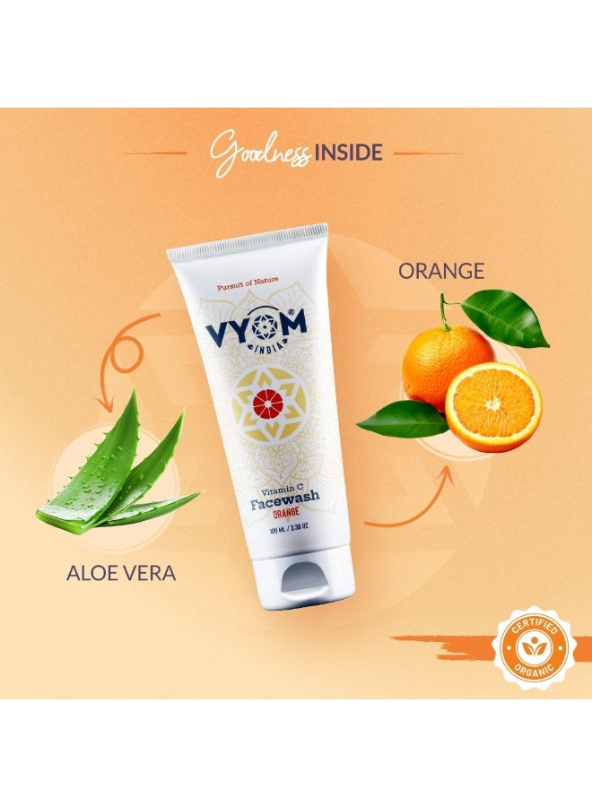 VYOM India Vitamin C Face Wash for Women & Men, Orange Face Wash for Glowing & Hydrating Skin,Improve Skin Tone, Fade Dark Spots, Sulphate & Paraben Free, Organic & Herbal, for All Skin Type 100ML - Image 2
