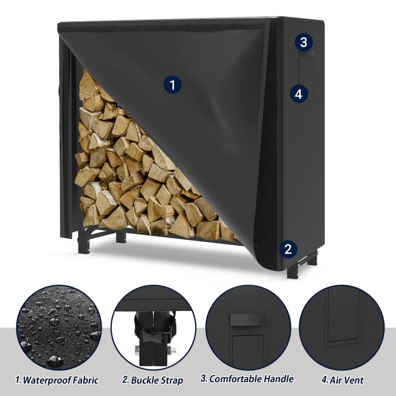 WALMANN 4ft Firewood Log Rack with Cover Outdoor, Heavy Duty Firewood Rack With Weather Resistant 600D Oxford Fabric Cover, Indoor/Outdoor Wood Racks for Fire Wood - Image 5