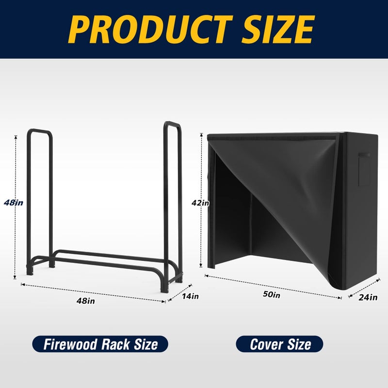 WALMANN 4ft Firewood Log Rack with Cover Outdoor, Heavy Duty Firewood Rack With Weather Resistant 600D Oxford Fabric Cover, Indoor/Outdoor Wood Racks for Fire Wood - Image 3