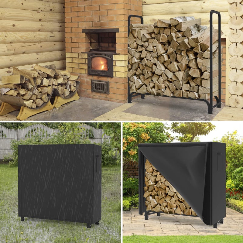 WALMANN 4ft Firewood Log Rack with Cover Outdoor, Heavy Duty Firewood Rack With Weather Resistant 600D Oxford Fabric Cover, Indoor/Outdoor Wood Racks for Fire Wood - Image 2