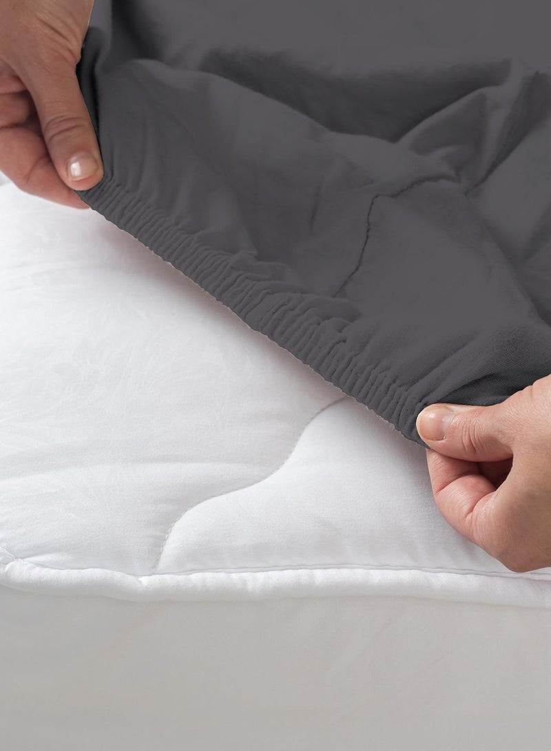 Color Sense Solid 1 Fitted Sheet Super King Cotton Dark Grey 205x200cm - Image 4