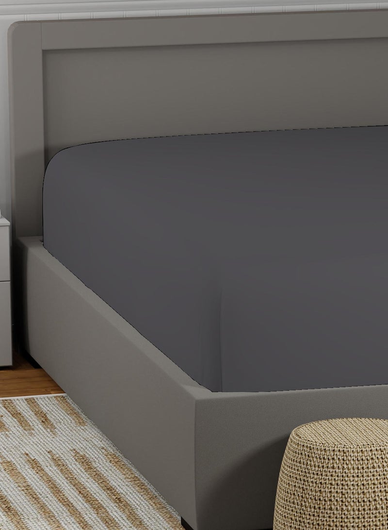 Color Sense Solid 1 Fitted Sheet Super King Cotton Dark Grey 205x200cm - Image 5