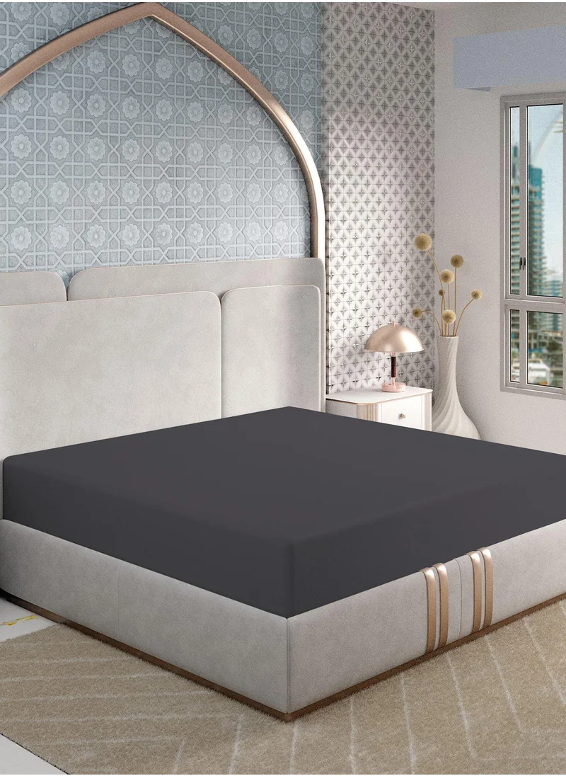 حس اللون Solid 1 Fitted Sheet Super King Cotton Dk Grey 205x200cm