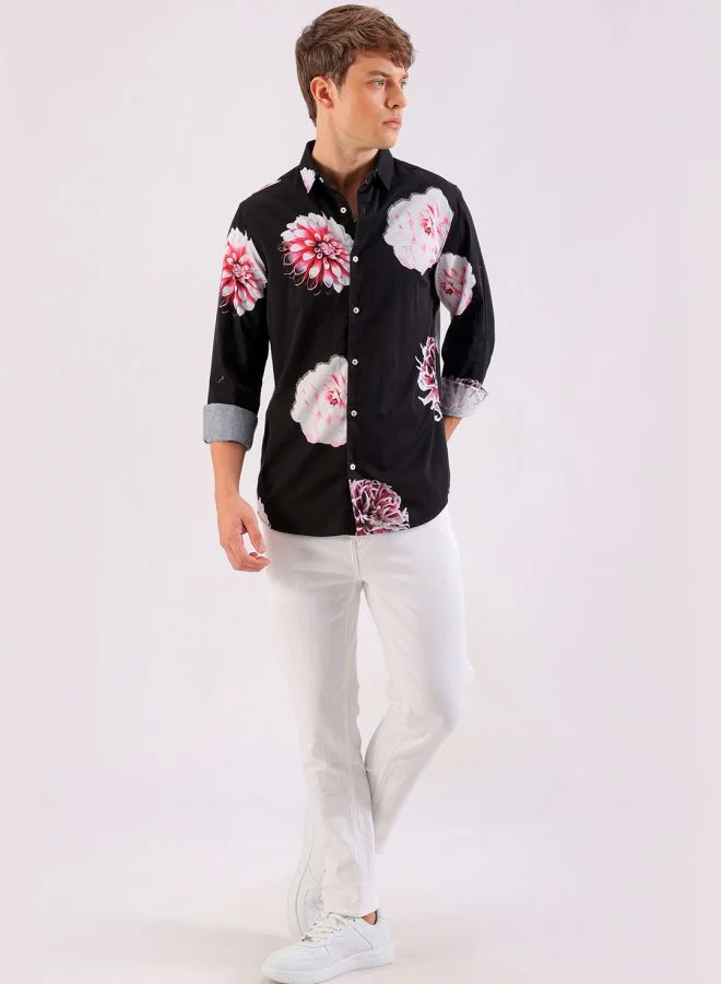 The Indian Garage Co Men Slim Fit Floral Printed Full Sleeves Cutaway Collar Party Wear Shirt