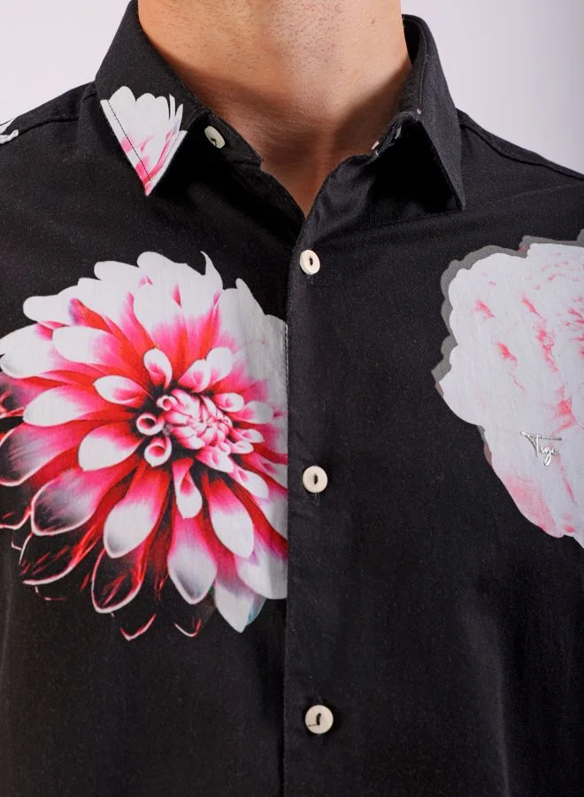 The Indian Garage Co Men Slim Fit Floral Printed Full Sleeves Cutaway Collar Party Wear Shirt