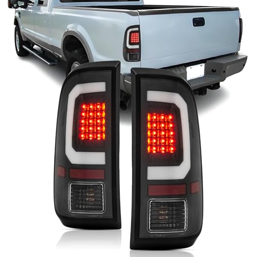 corkiauto LED Tail Light Assembly Compatible with 2008-2016 Ford F250 F350 Super Duty Taillights Rear Brake Lamp,Black Housing white C-Type LED Tube,Clear Lens - Image 2