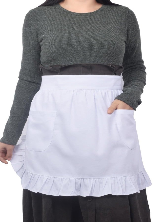 Love Potato 100% Cotton 2 Pockets Waist Apron Kitchen Cooking Restaurant Bistro Half Aprons for Girl Woman, White - Image 1