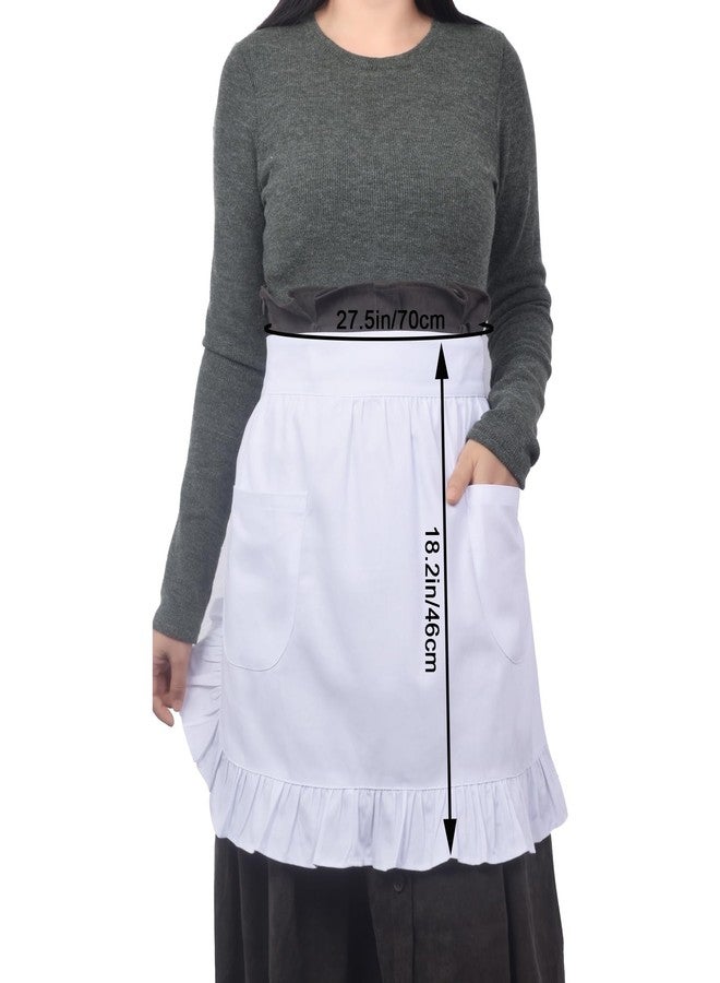 Love Potato 100% Cotton 2 Pockets Waist Apron Kitchen Cooking Restaurant Bistro Half Aprons for Girl Woman, White - Image 4
