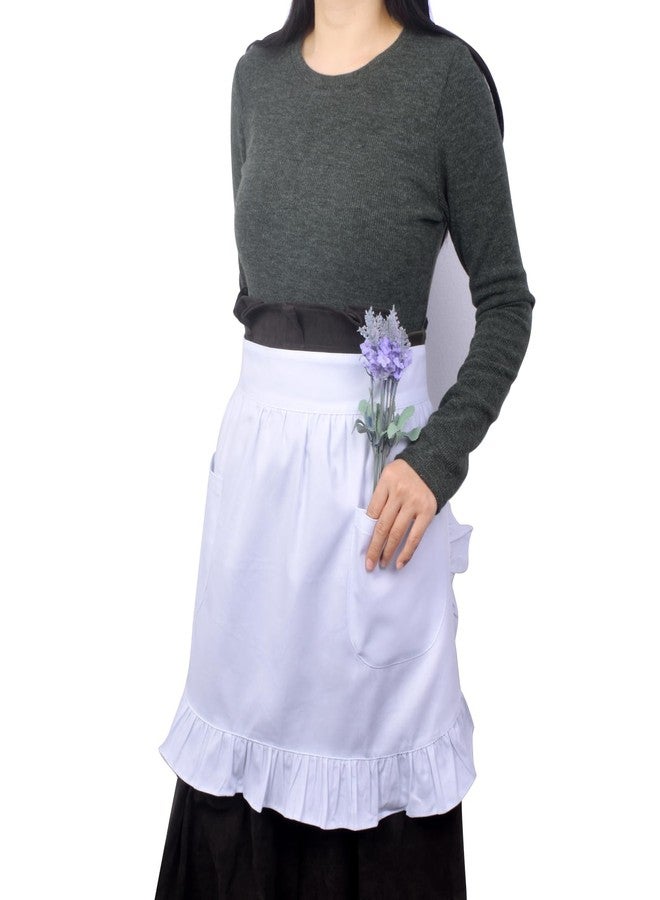 Love Potato 100% Cotton 2 Pockets Waist Apron Kitchen Cooking Restaurant Bistro Half Aprons for Girl Woman, White - Image 3