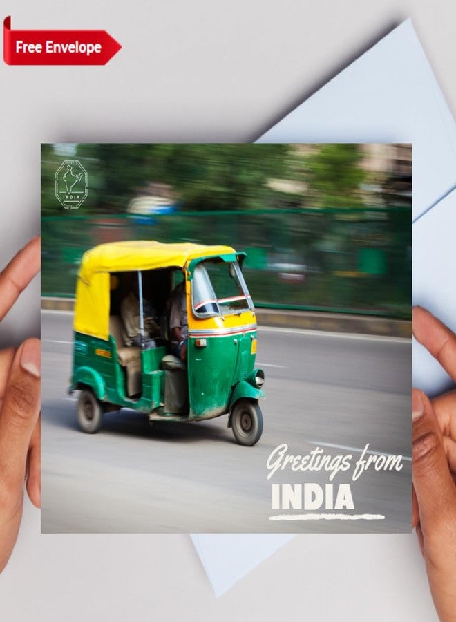 VERYFIRSTTALE India Postcards | Greetings From India - Kolkata Auto Postcard | Pack of 5 | Postcard From India | Indian Souveniers | Glossy Finish | 14 cms x 10.7 cms with FREE Envelopes | Postcards of India - Image 3