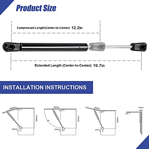 Hurotoms 20" 100Lbs/445N Lift Support Gas Spring Struts Lid Stay with L-Type Mounts for RV Bed Window Door Tonneau Cover Floor Hatch or Heavy Equipment - Image 2