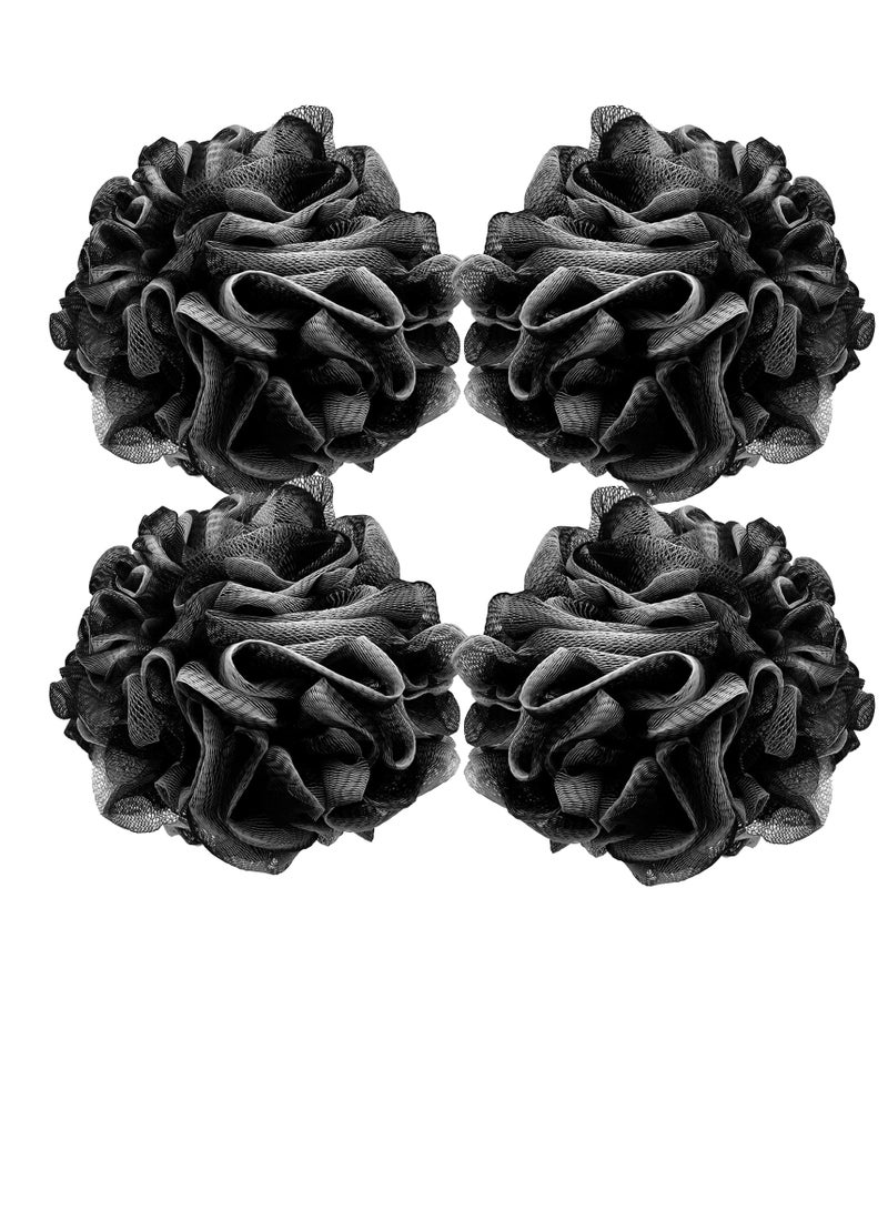 Bath Shower Loofah Sponge, 60g Mesh Pouf Shower Ball, Set of 4, Black - Image 1