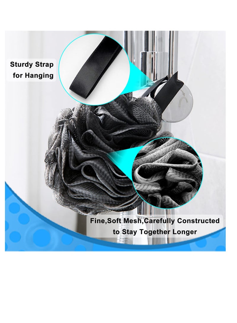 Bath Shower Loofah Sponge, 60g Mesh Pouf Shower Ball, Set of 4, Black - Image 3