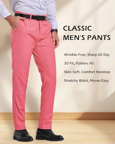 YND Men's Business Suit Pants Slim Fit Flex Flat Front Pant, Pink, X-Small - Image 5