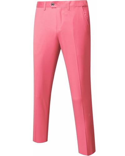 YND Men's Business Suit Pants Slim Fit Flex Flat Front Pant, Pink, X-Small - Image 1