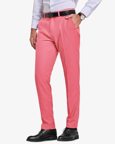 YND Men's Business Suit Pants Slim Fit Flex Flat Front Pant, Pink, X-Small - Image 2