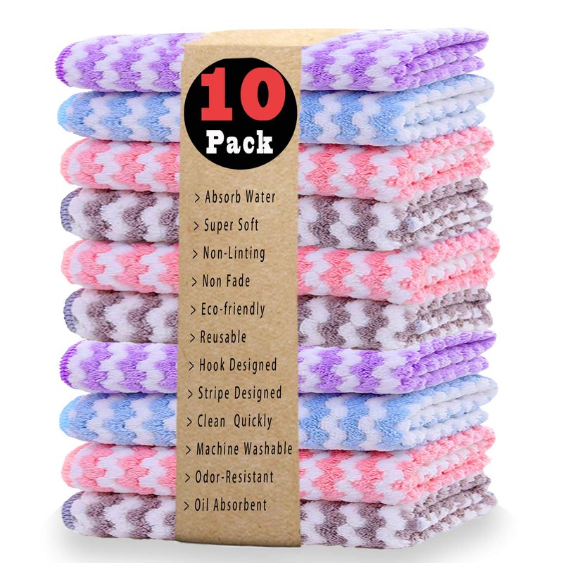 AMITER Kitchen Dish Towels, 100% Cotton Microfiber Kitchen Towels and Dishcloths Set, 10 Pack Dish Cloths for Washing Dishes Dish Rags for Drying Dishes Kitchen Wash Clothes Cleaning Towel - Image 1