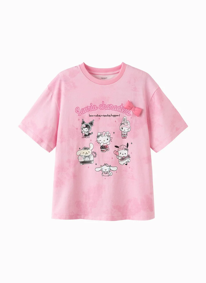 Kids Girls Round v-neck short-sleeved T-shirt