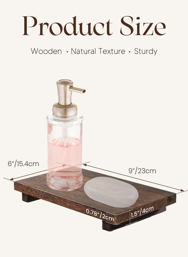 Duseu Wood Tray Pedestal Stand, 9 x 6 Inch Decorative Farmhouse Bathroom Decor, Small Rustic Wooden Soap Dish Holder Riser for Kitchen, Counter, Sink, Vanity, Table, Coffee Bar, Brown - Image 2