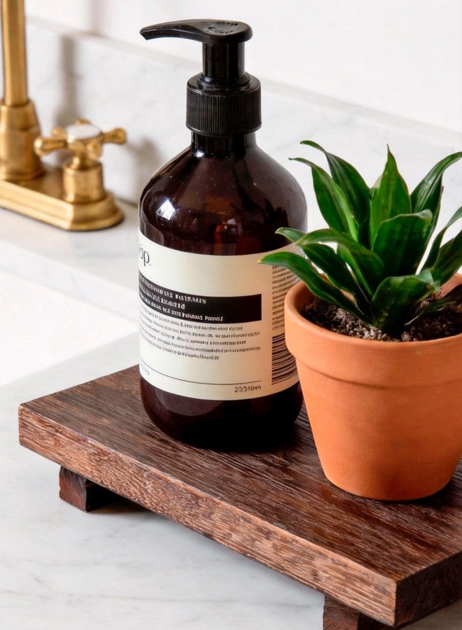 Duseu Wood Tray Pedestal Stand, 9 x 6 Inch Decorative Farmhouse Bathroom Decor, Small Rustic Wooden Soap Dish Holder Riser for Kitchen, Counter, Sink, Vanity, Table, Coffee Bar, Brown - Image 5