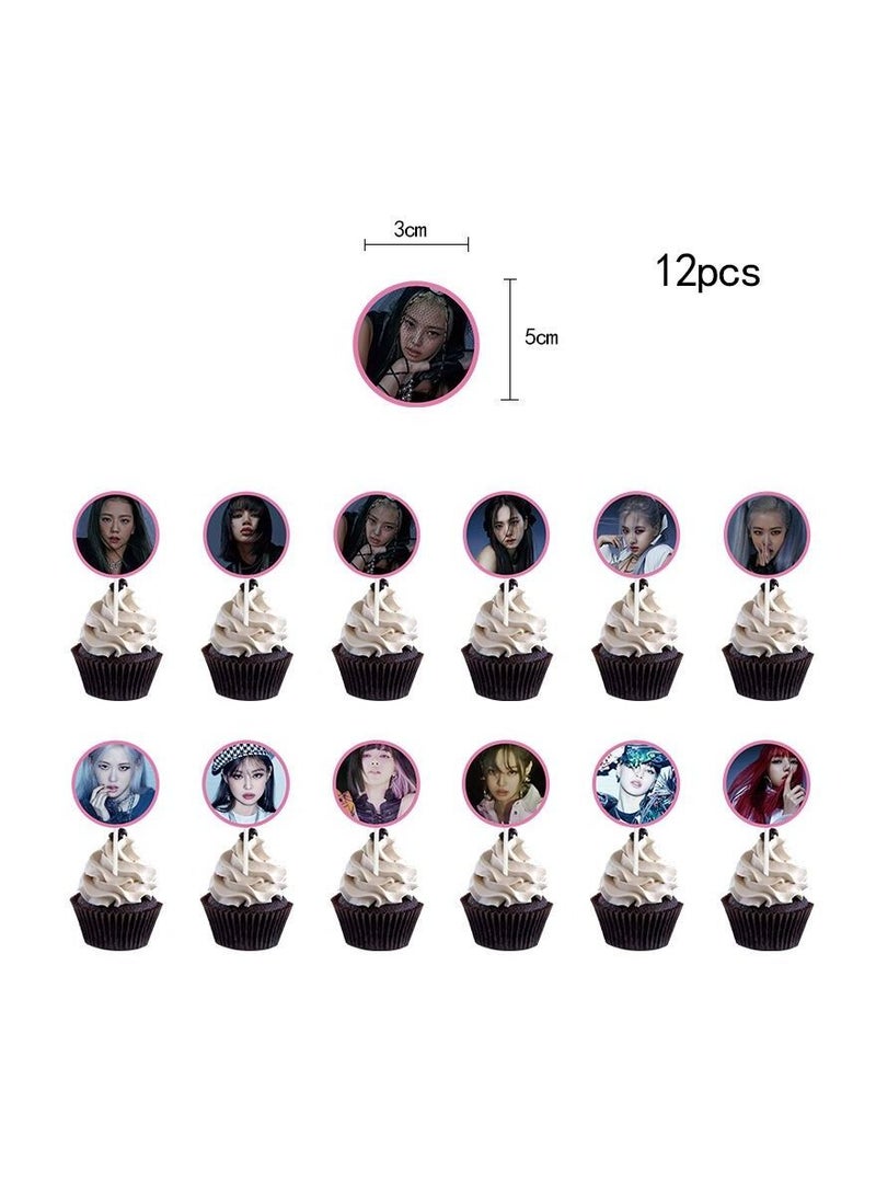 general Black Pink Kpop Birthday Party Decorations, Black Pink Korean Girl Party Supplies Include Happy Birthday Banner, Latex Balloons, Invitations, Cake Decorations for Fans - Image 5